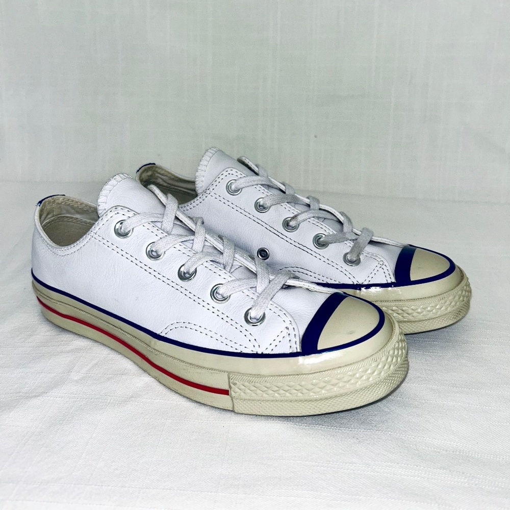 EUC Converse Women Chuck 70 Ox Vintage Leather 161734C White/Converse Blue/Egret